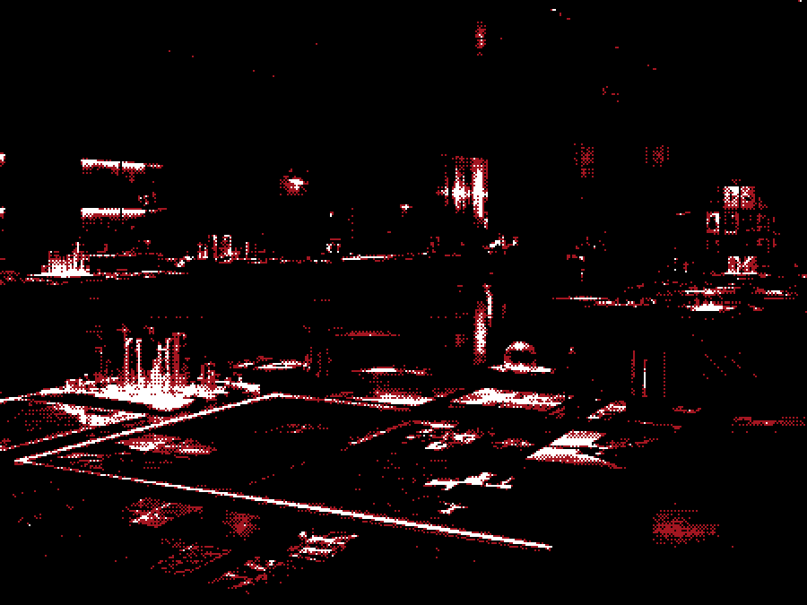 An exhibition hall of scale models on tables, in the Ignition Grain treatment