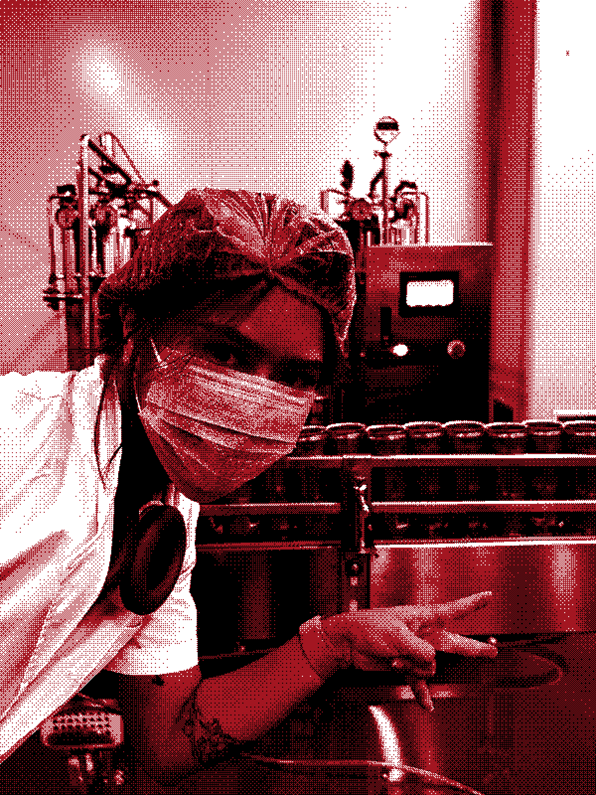 Philly Chen inspecting the first cans of Langhua as they come off the line, in the Calm Ignition Grain treatment